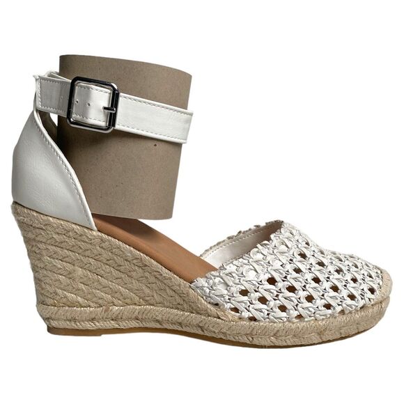 Journee Collection Espadrille Wedge Sandals Sierra White Jute Ankle Strap, Sz 10 - Picture 2 of 8